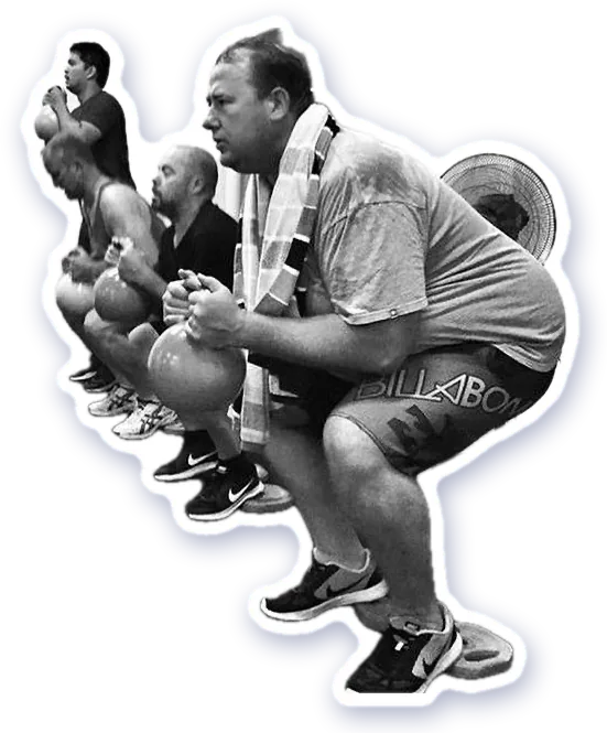 Members doing kettlebell squats